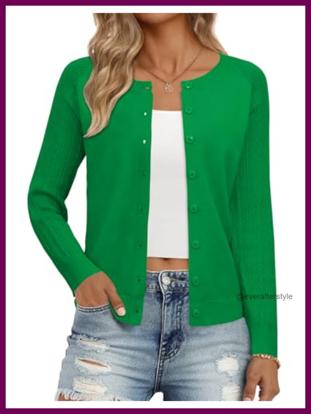 Women's Button Down Cable Knit Cardigan Long Sleeve Crew Neck Sweater